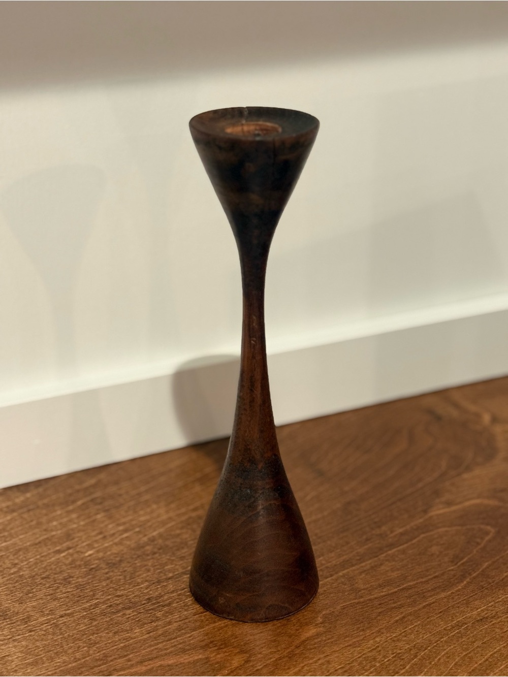 Hand-Turned Dark Wood Candle Holder - Brown